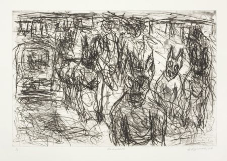 Click the image for a view of: David Koloane. Prowlers. 2009. Etching, drypoint. 620X485mm